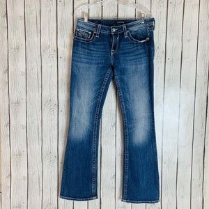 Womens Vigoss Slim Boot Cut Medium Wash Embroidered Bling Blue Jeans W 30 L 32